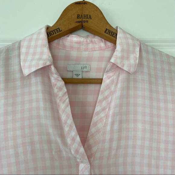 J Jill Pink Gingham Popover Rayon Blouse w Notch Neckline w MEASUREMENTS! - Picture 6 of 9